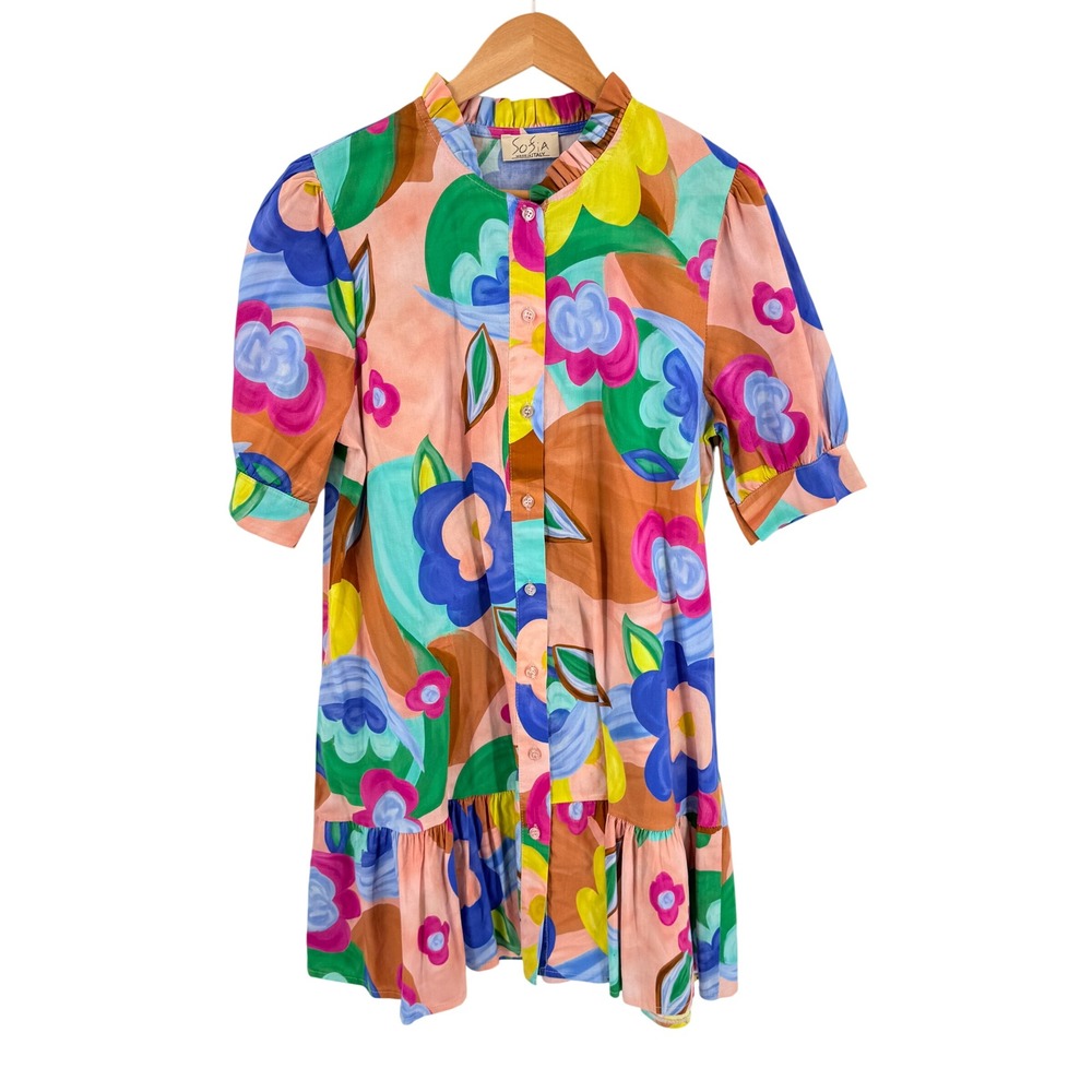 Sofia Shirt Dress Multicolor Large Floral Made in Italy Dopamine Artsy Mod